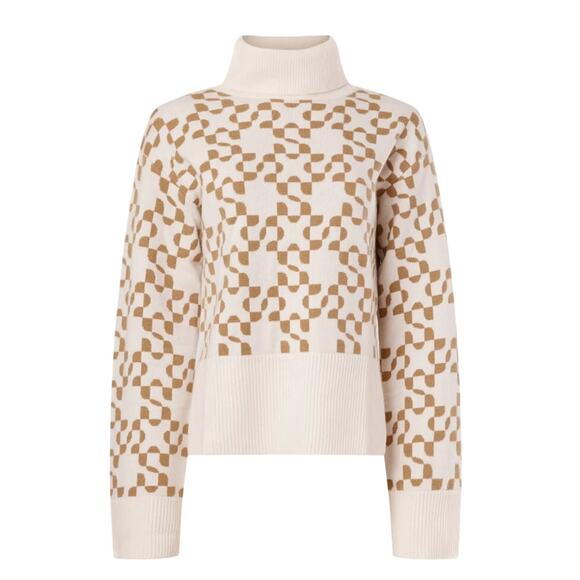 Jonathan Simkhai Brown White Turtleneck Logo Sweater XS Soft Wool Oversized $400 - Picture 8 of 11